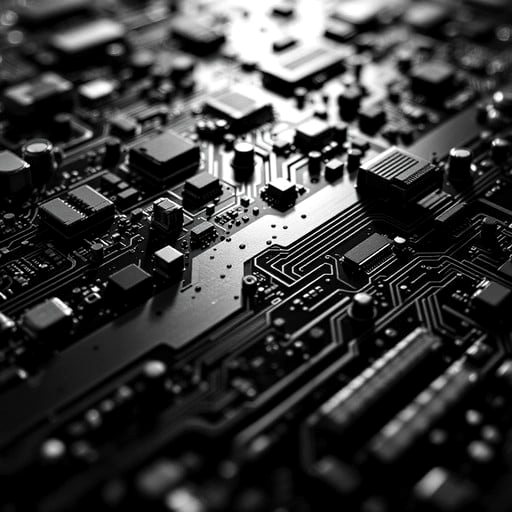Macro photograph of a dark circuit board